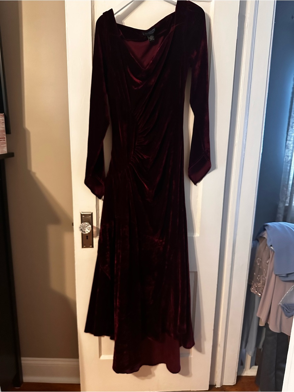 NWOT The Pyramid Collection Deep Burgundy Velvet Long-Sleeve Dress